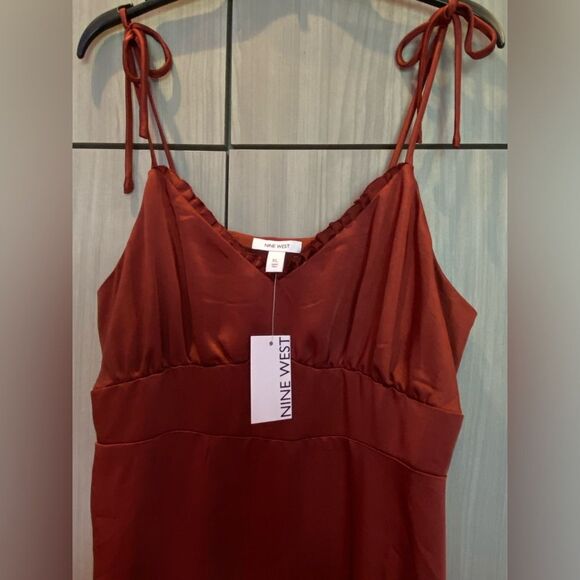 NWT Women's Nine West Strappy Midi Dress XL - Paprika Red - Picture 4 of 12